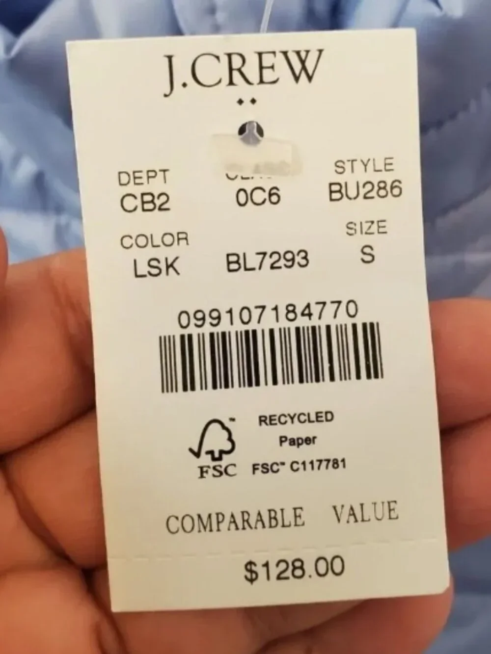 J Crew Sky Blue Puffer Vest